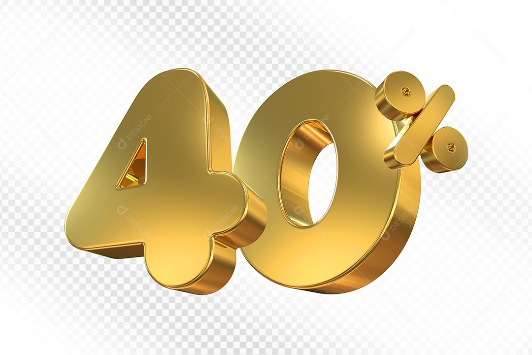 Elemento 3D Número 40% Dourado Para Composição PSD