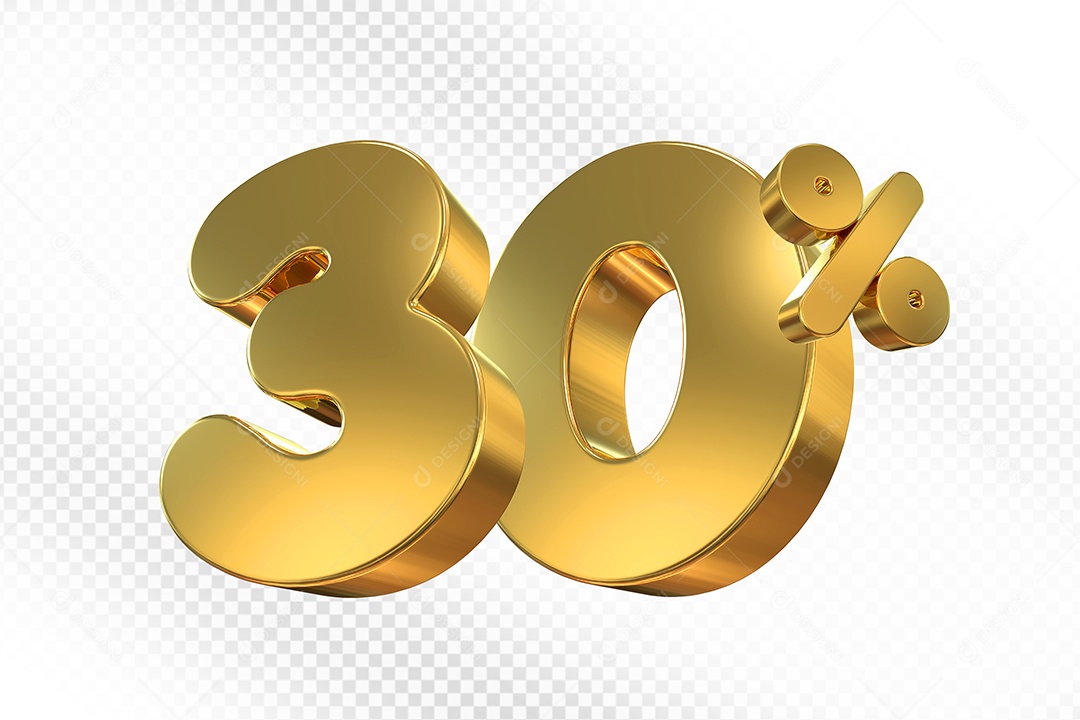 Elemento 3D Número 30% Dourado Para Composição PSD