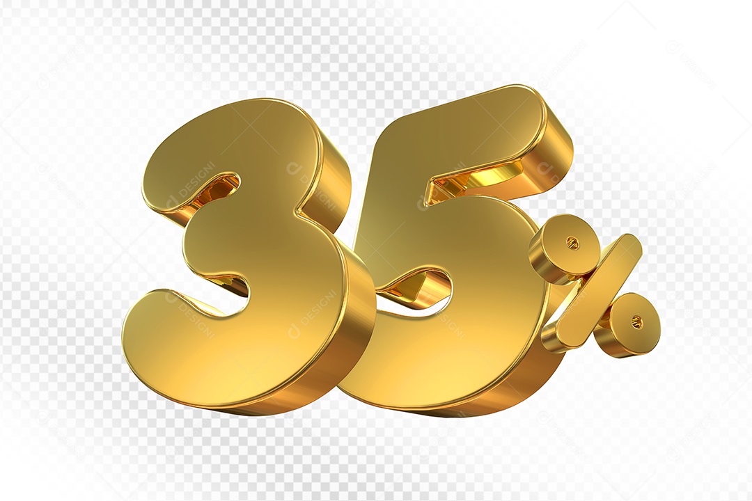 Elemento 3D Número 35% Dourado Para Composição PSD