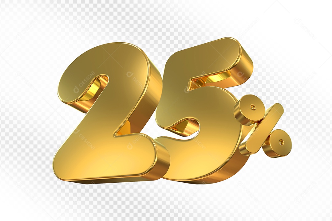Elemento 3D Número 25% Dourado Para Composição PSD