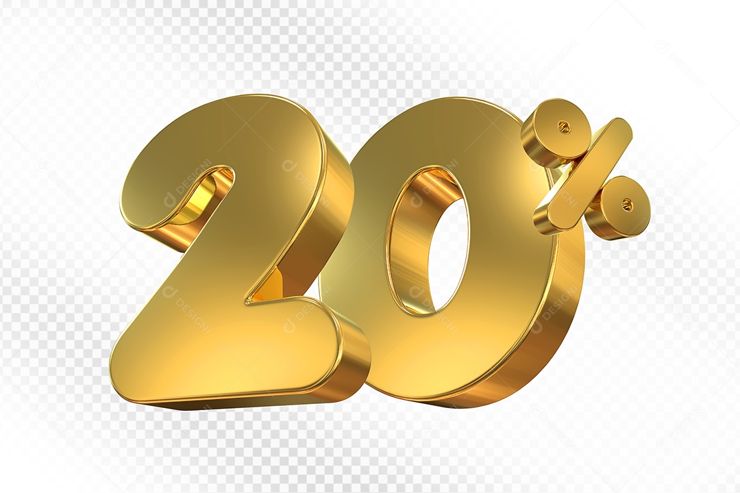 Elemento 3D Número 20% Dourado Para Composição PSD