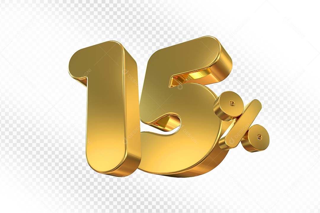 Elemento 3D Número 15% Dourado Para Composição PSD