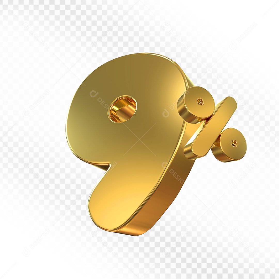 Elemento 3D Número 9% Dourado Para Composição PSD