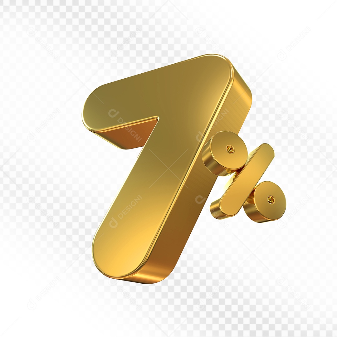 Elemento 3D Número 7% Dourado Para Composição PSD