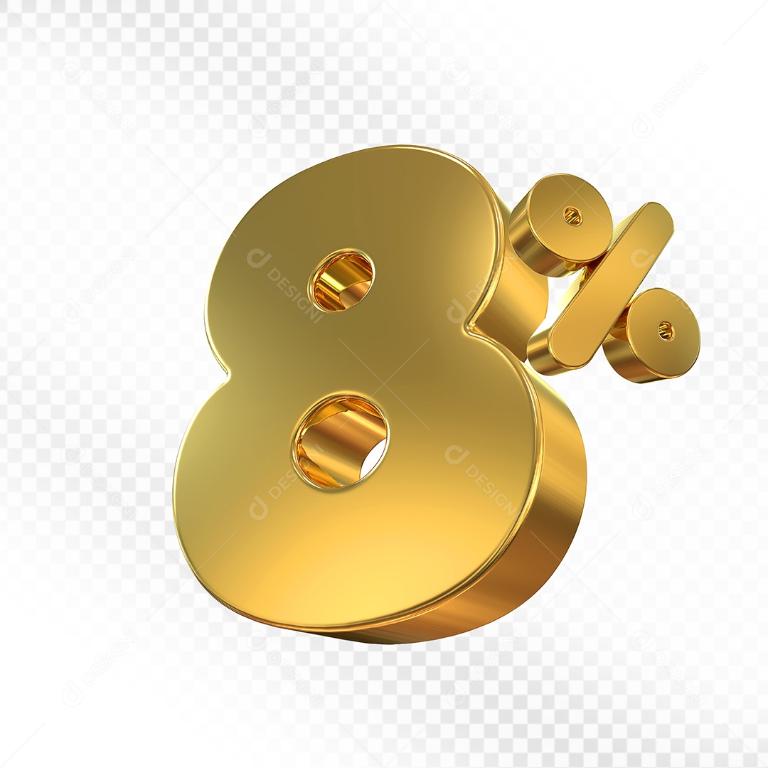 Elemento 3D Número 8% Dourado Para Composição PSD