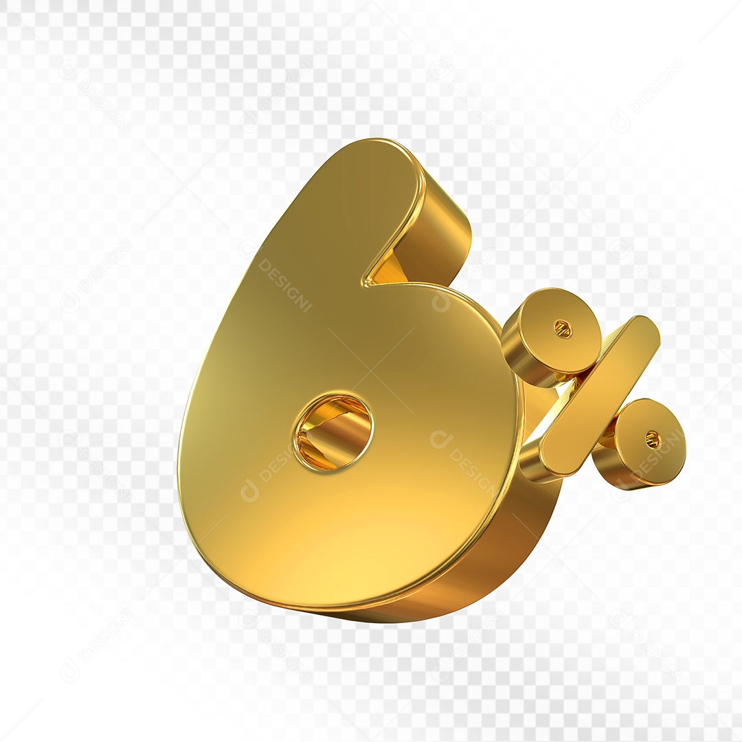 Elemento 3D Número 6% Dourado Para Composição PSD