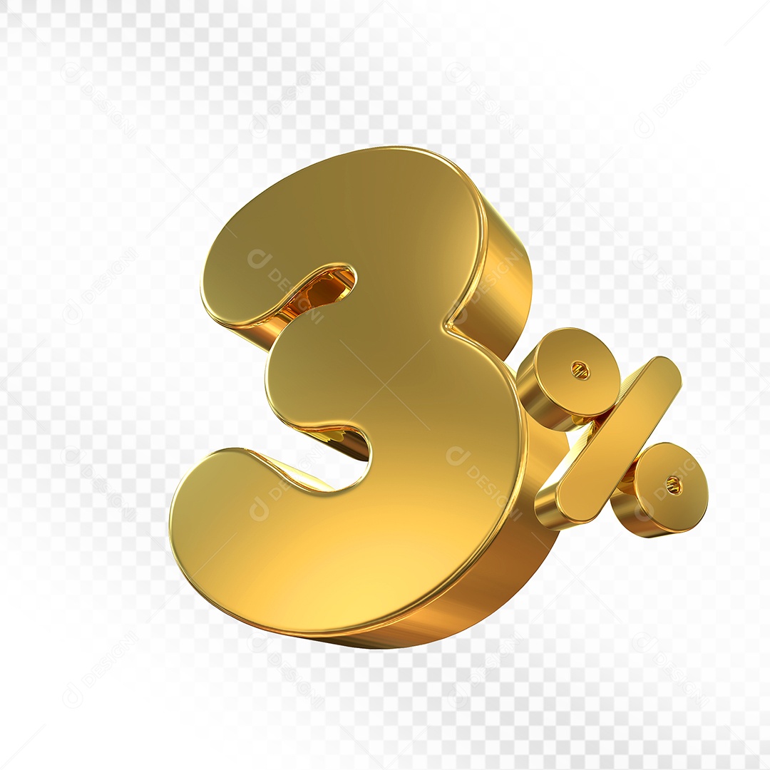 Elemento 3D Número 3% Dourado Para Composição PSD