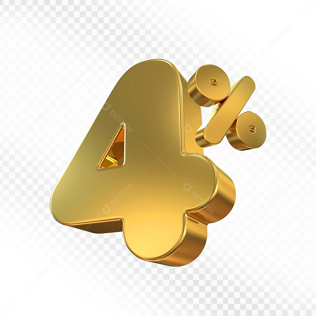 Elemento 3D Número 4% Dourado Para Composição PSD