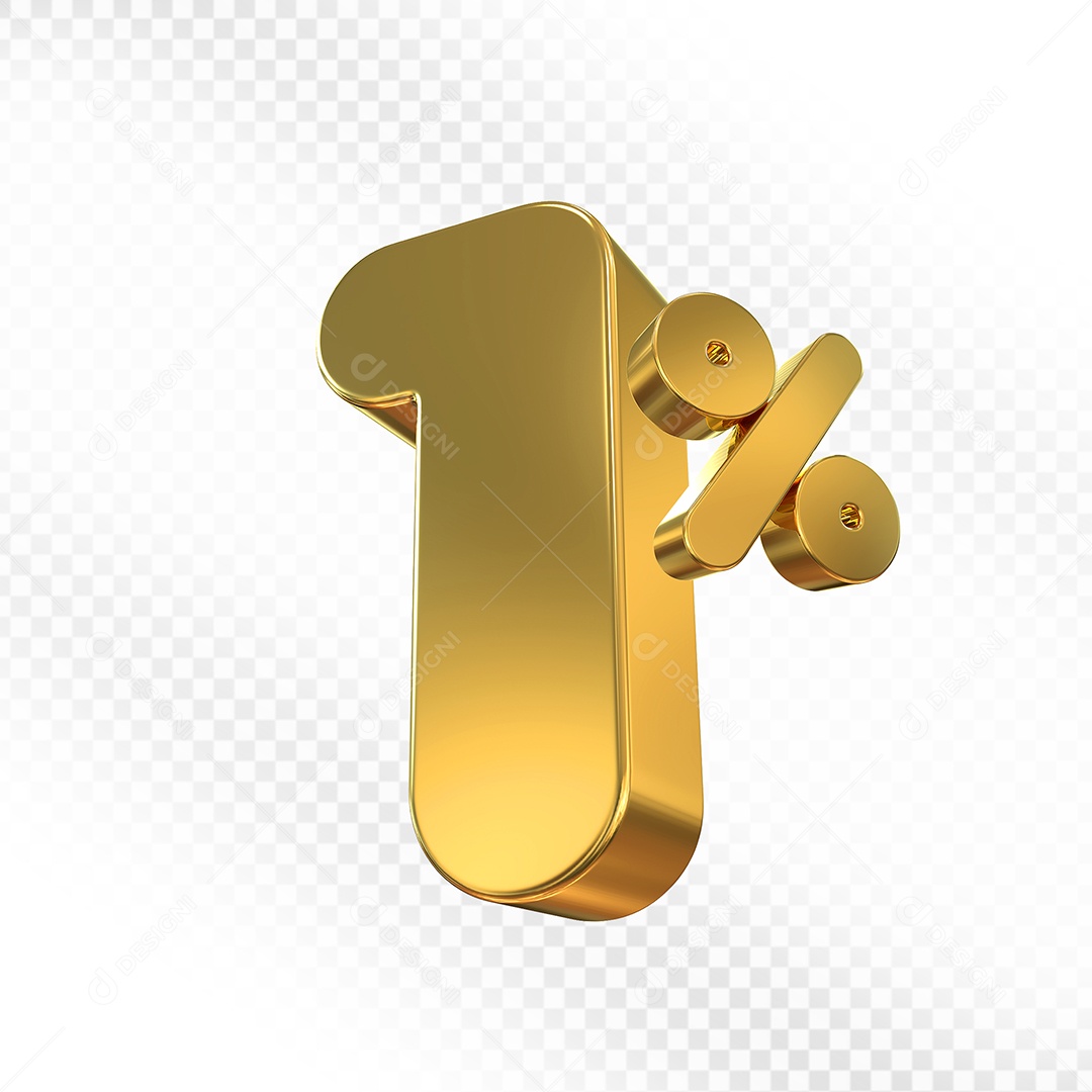 Elemento 3D Número 1% Dourado Para Composição PSD