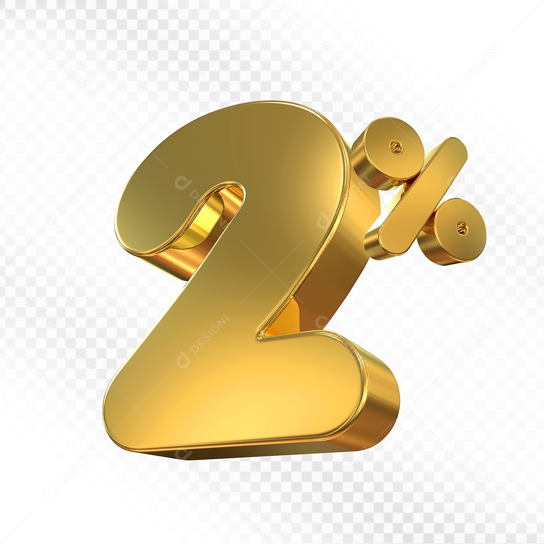 Elemento 3D Número 2% Dourado Para Composição PSD
