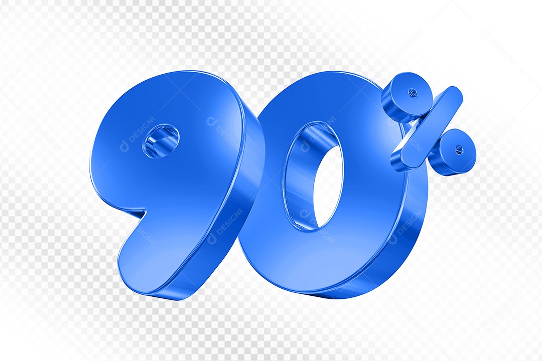 Elemento 3D Número 90% Azul Para Composição PSD