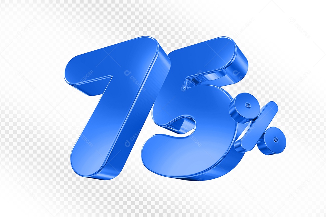 Elemento 3D Número 75% Azul Para Composição PSD