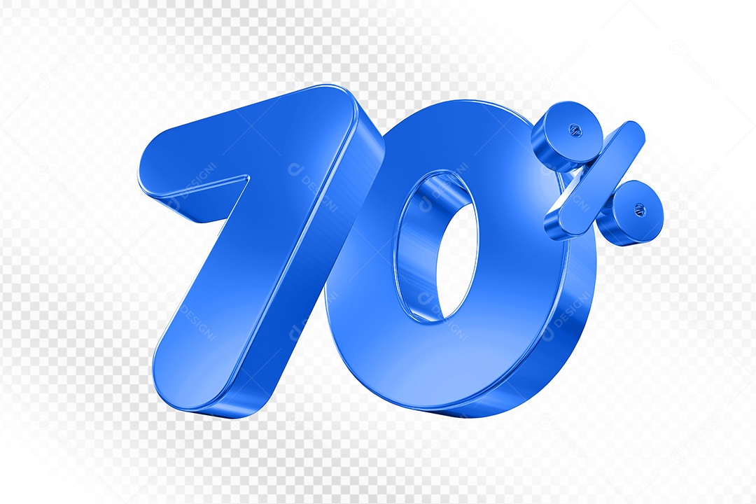 Elemento 3D Número 70% Azul Para Composição PSD