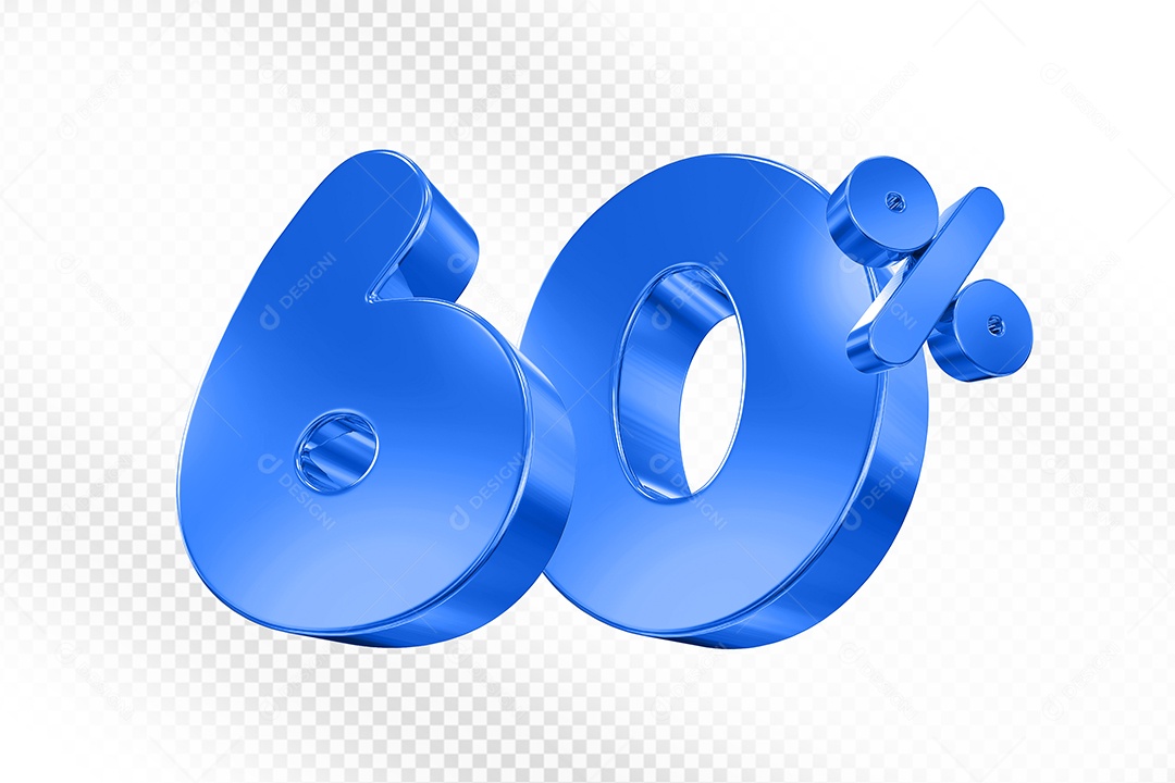 Elemento 3D Número 60% Azul Para Composição PSD