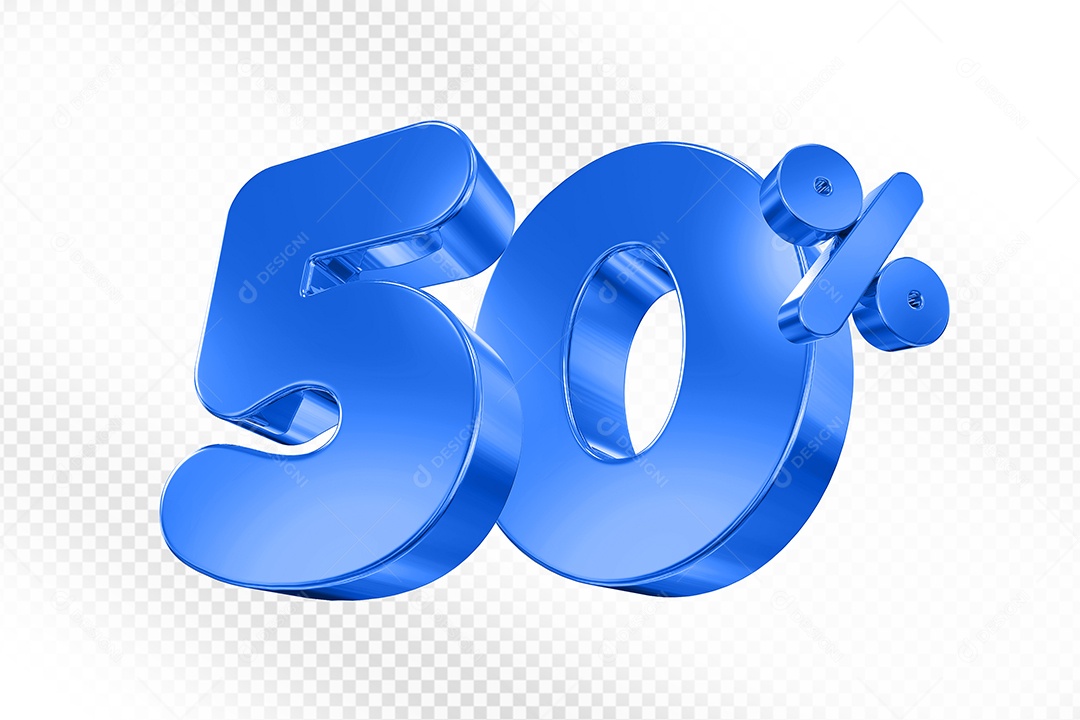 Elemento 3D Número 50% Azul Para Composição PSD