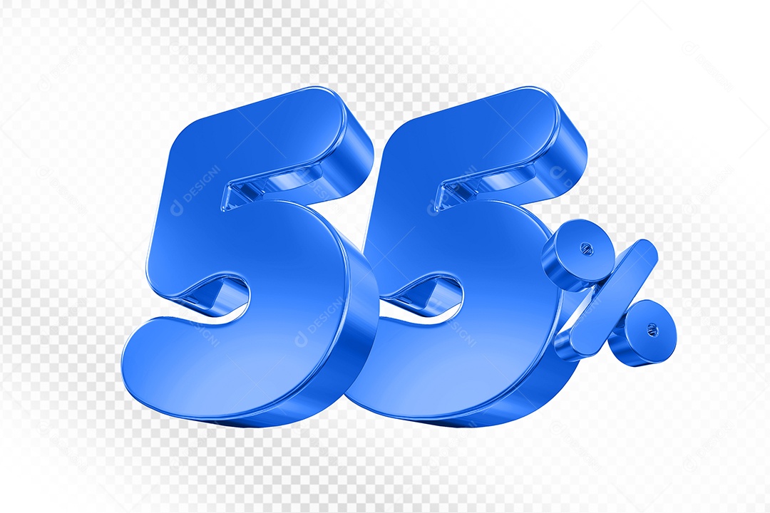 Balão Elemento 3D Número 55% Azul Para Composição PSD