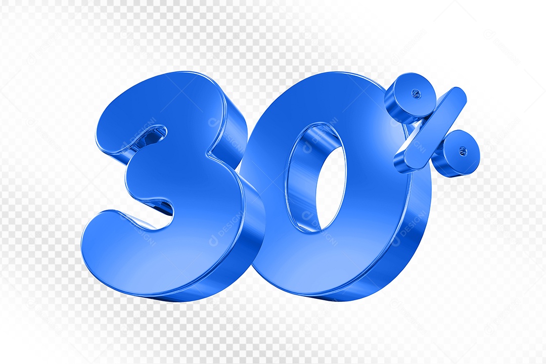 Elemento 3D Número 30% Azul Para Composição PSD
