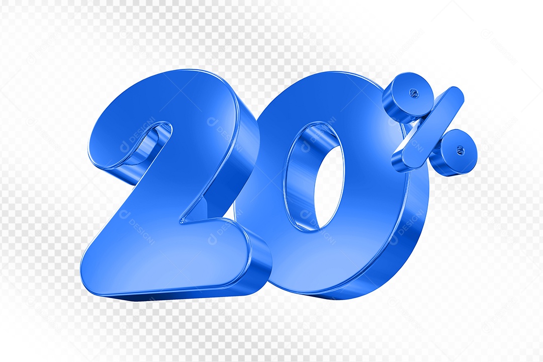 Elemento 3D Número 20% Azul Para Composição PSD