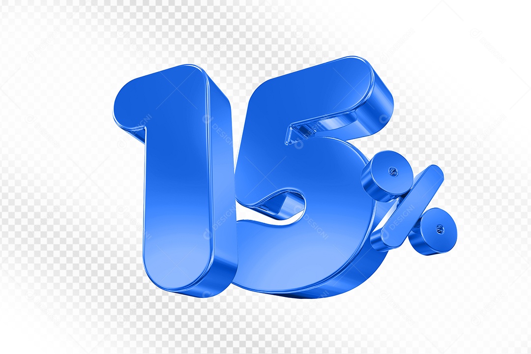 Elemento 3D Número 15% Azul Para Composição PSD