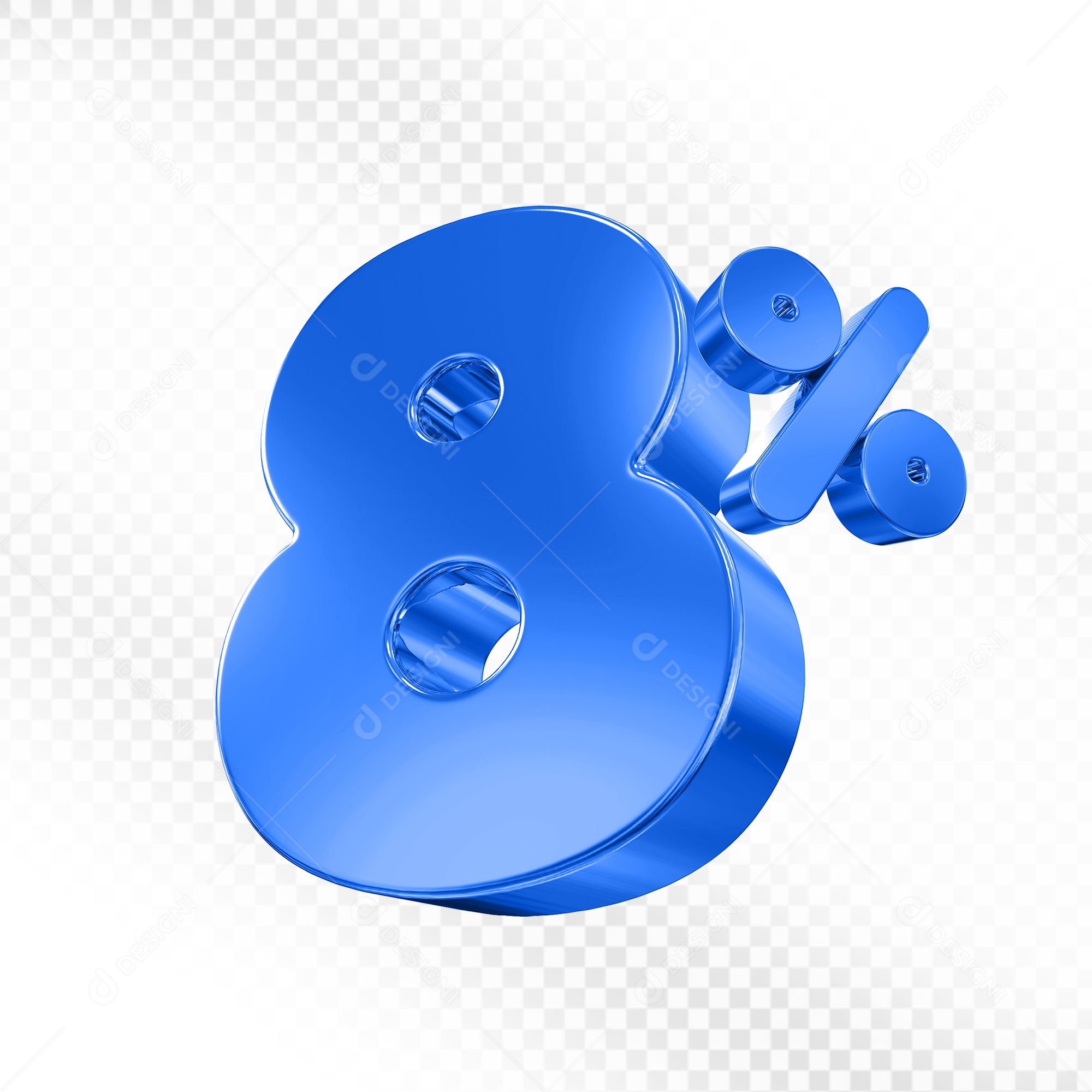Elemento 3D Número 8% Azul Para Composição PSD