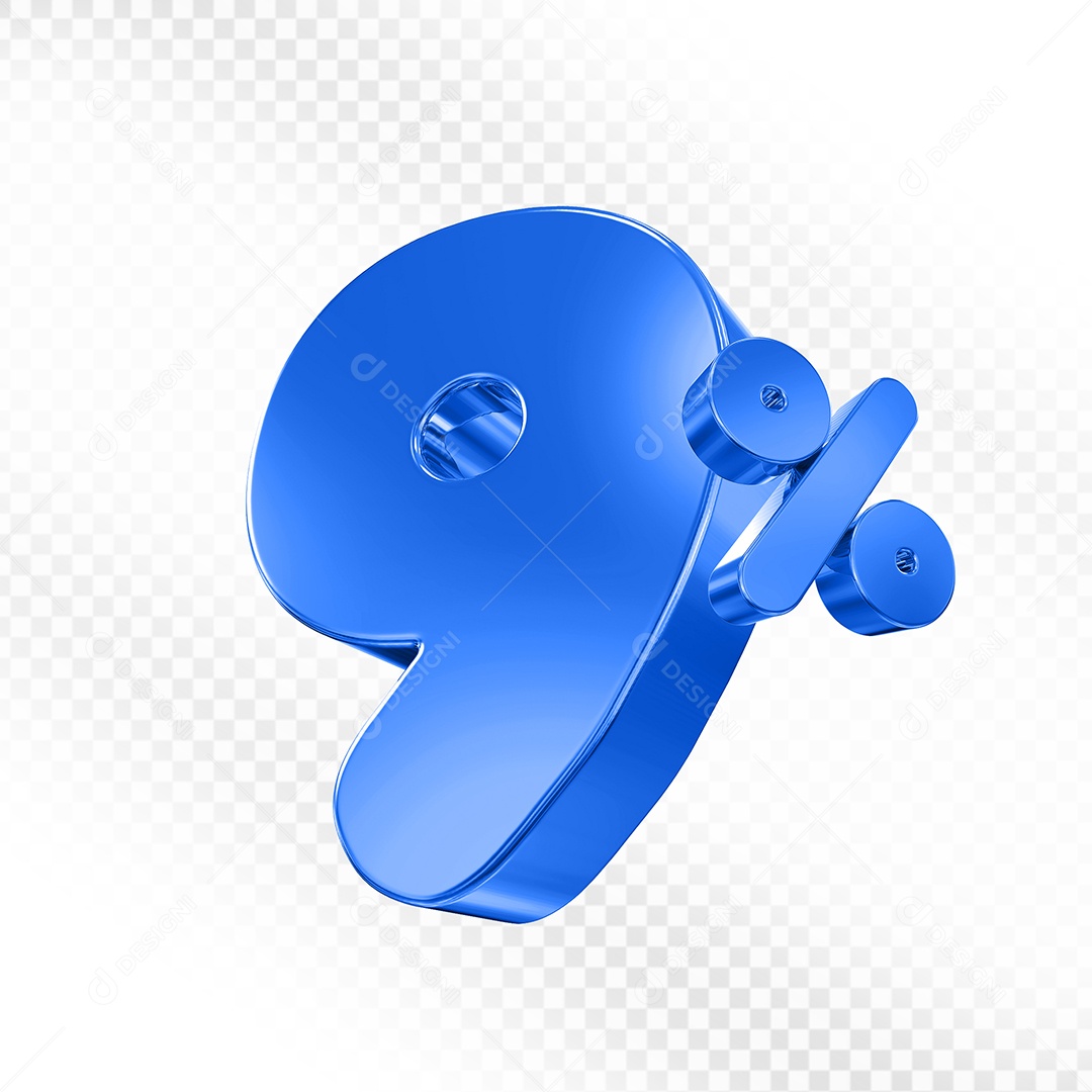 Elemento 3D Número 9% Azul Para Composição PSD