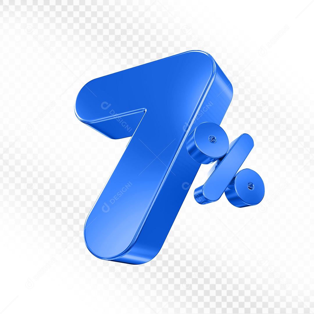 Elemento 3D Número 7% Azul Para Composição PSD
