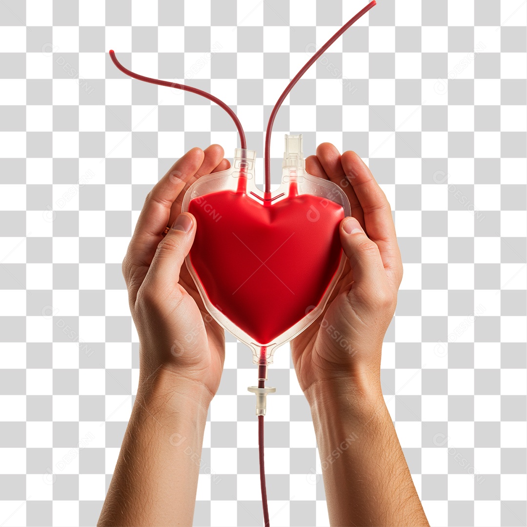 Mãos Segurando Bolsa de Sangue PNG Transparente