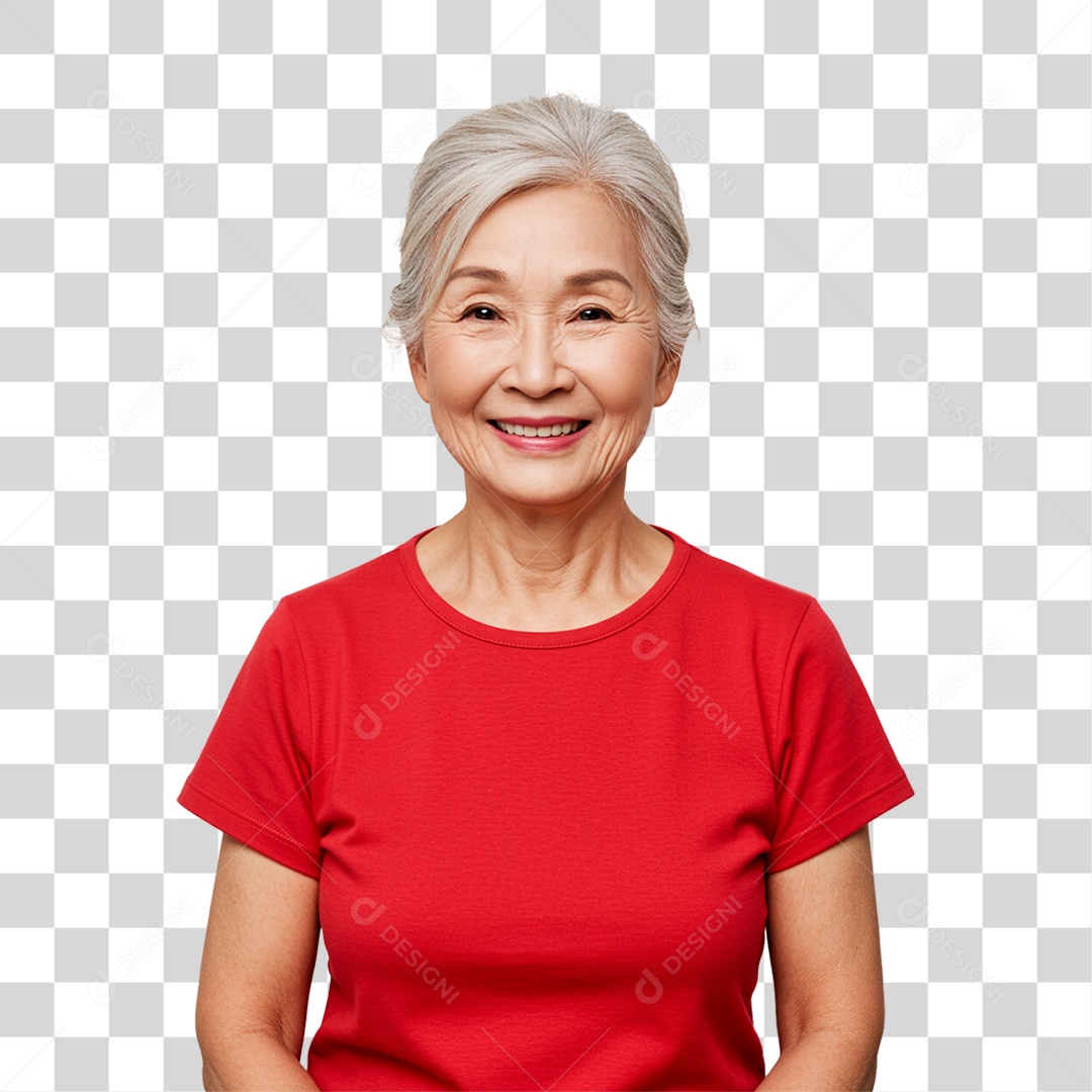Mulher Idosa de Blusa Vermelha PNG Transparente