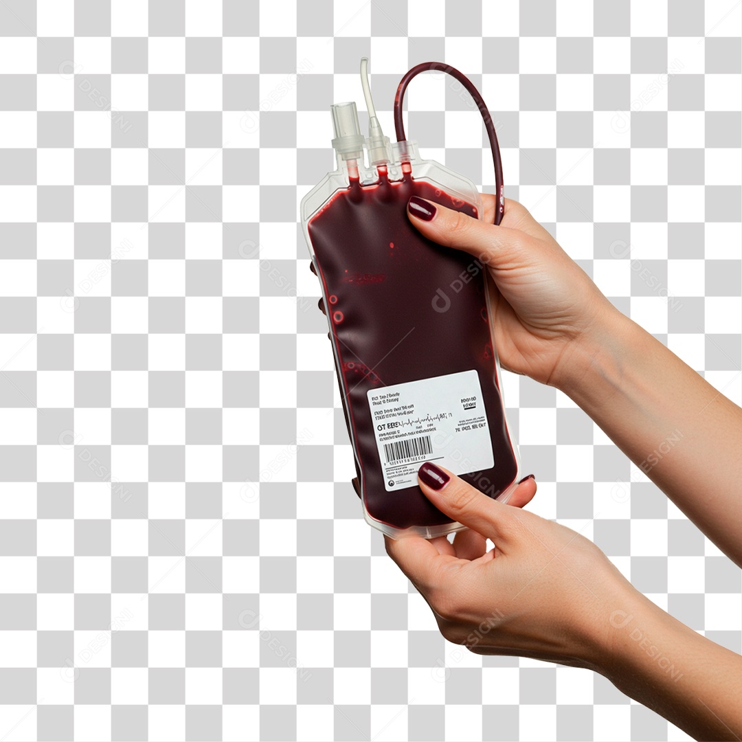 Mãos Segurando Bolsa de Sangue PNG Transparente