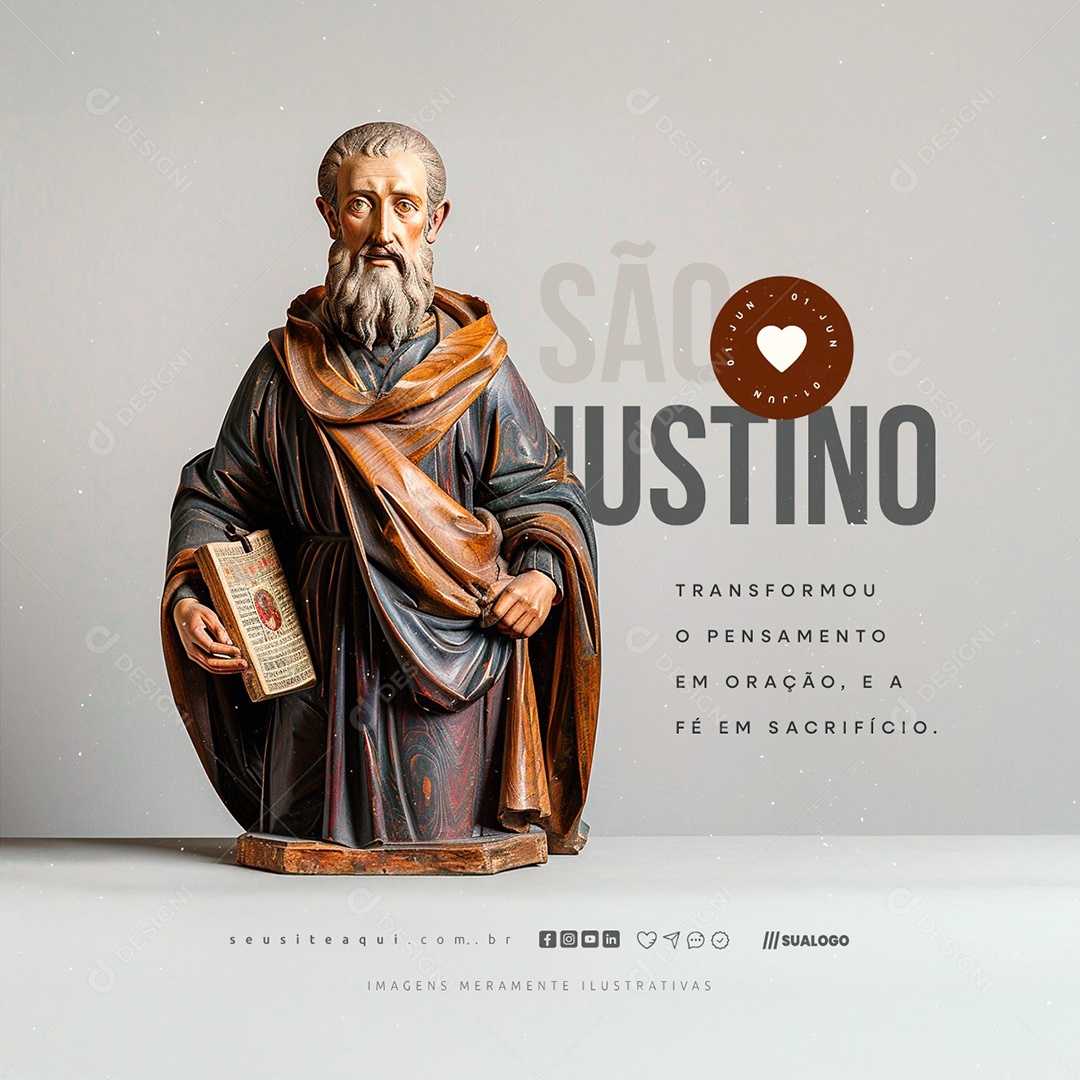 Dia de São Justino 01 de Junho Social Media PSD Editável
