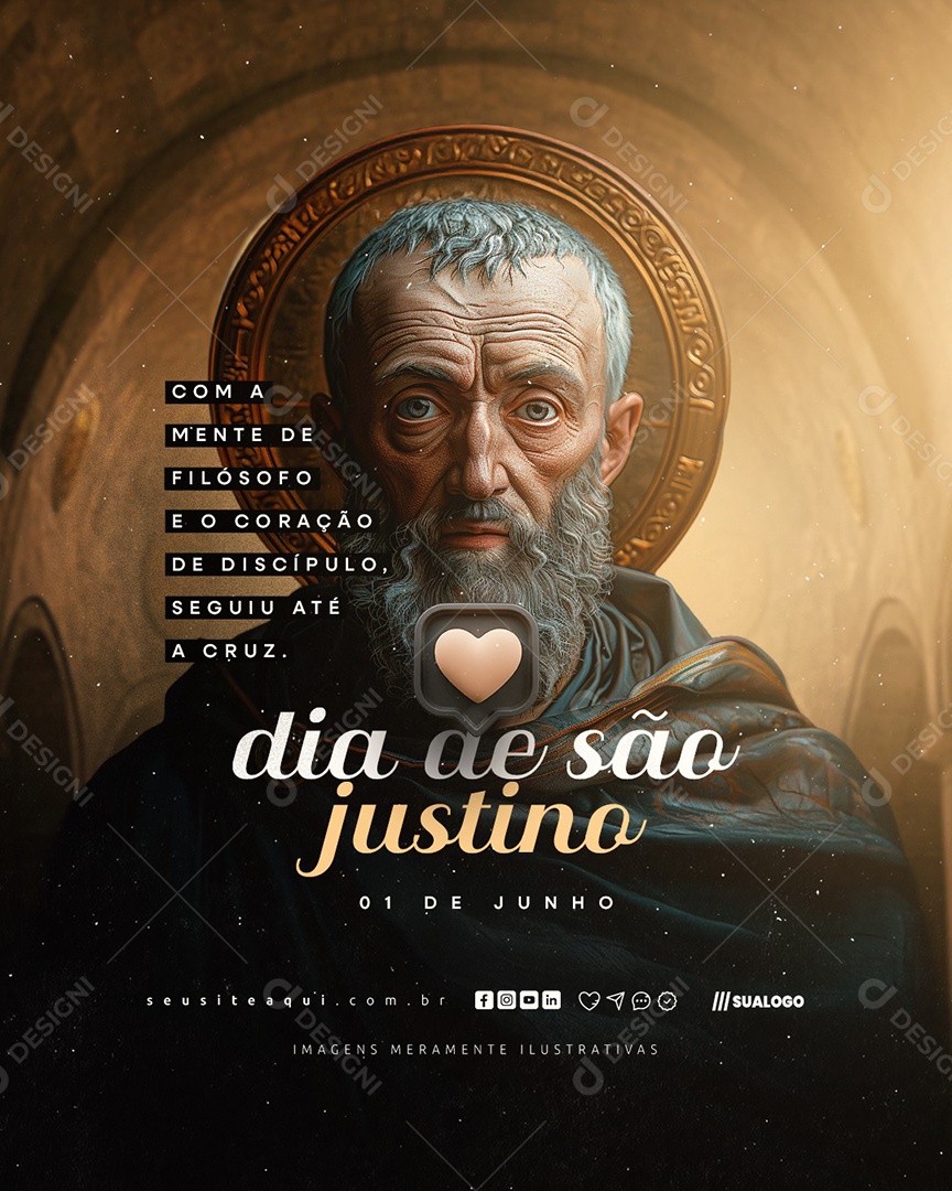 Dia de São Justino 01 de Junho Social Media PSD Editável