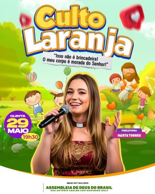 Culto Laranja 29 Maio 19h30 Assembleia de Deus Brasil PSD Editável