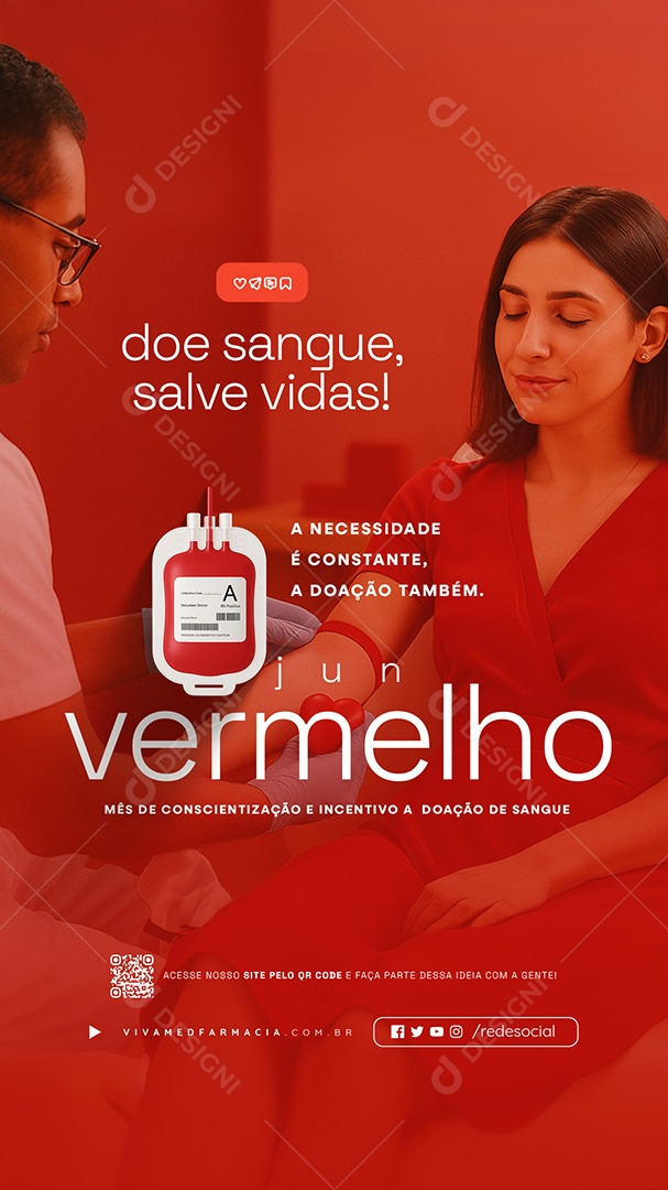 Story Junho Vermelho Mês de Conscientização e Incetivo a Doação de Sangue Social Media PSD Editável