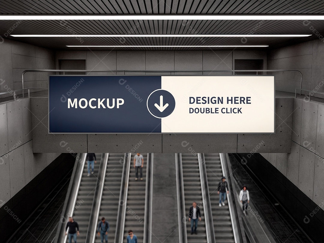 Placa Publicitária em Cima da Escada Rolante Mockup PSD Editável