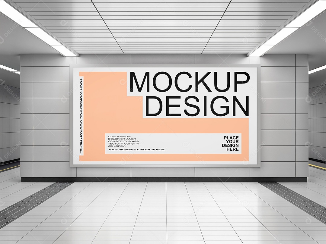 Placa Publicitária na Plataforma de Mêtro Mockup PSD Editável