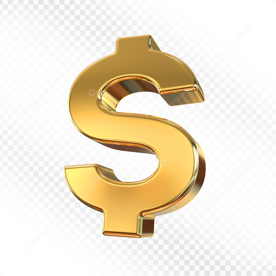 Elemento 3D Cifrão Dourado para Composição PSD