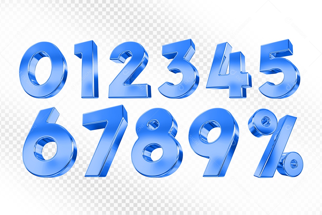 Elemento 3D Conjunto de Número Azul para Composição PSD
