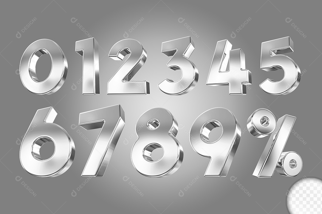 Elemento 3D Conjunto de Número Prata para Composição PSD