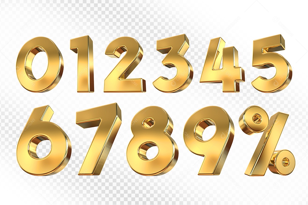 Elemento 3D Conjunto de Números Dourado para Composição PSD