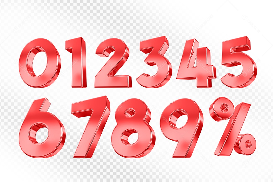 Elemento 3D Conjunto de Números Vermelho para Composição PSD