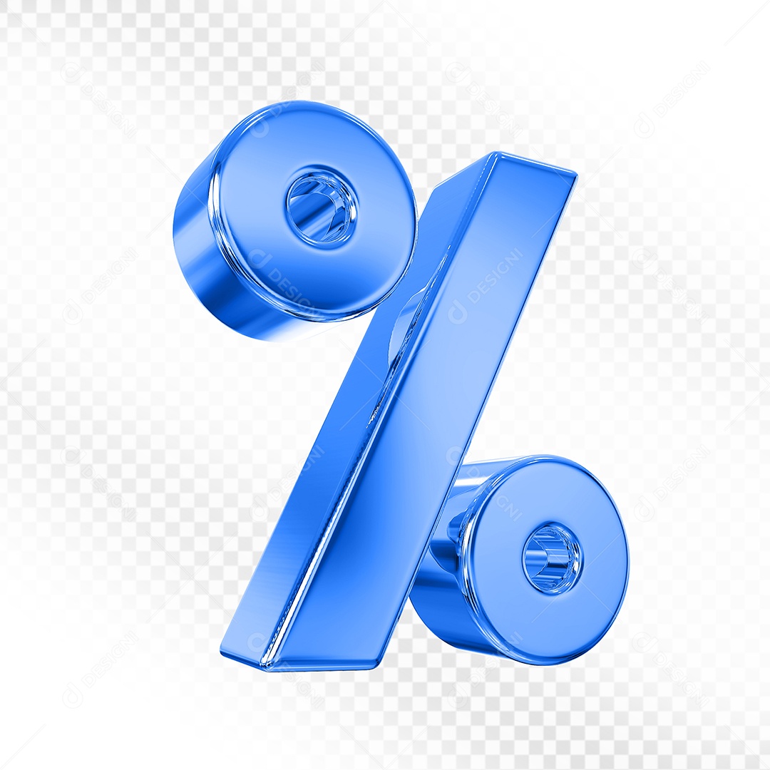 Elemento 3D Ícone Porcentagem Azul para Composição PSD