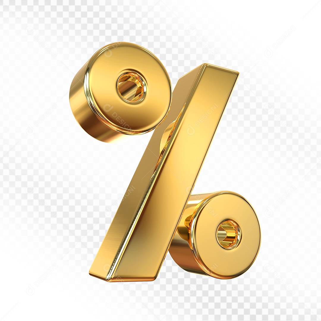 Elemento 3D Ícone Porcentagem Dourado para Composição PSD
