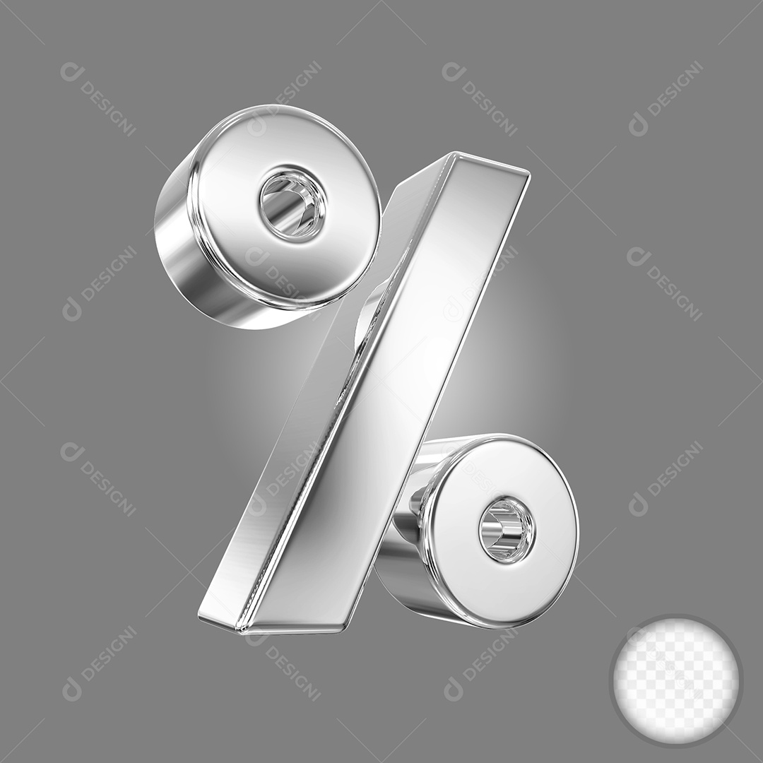 Elemento 3D Ícone Porcentagem Prata para Composição PSD