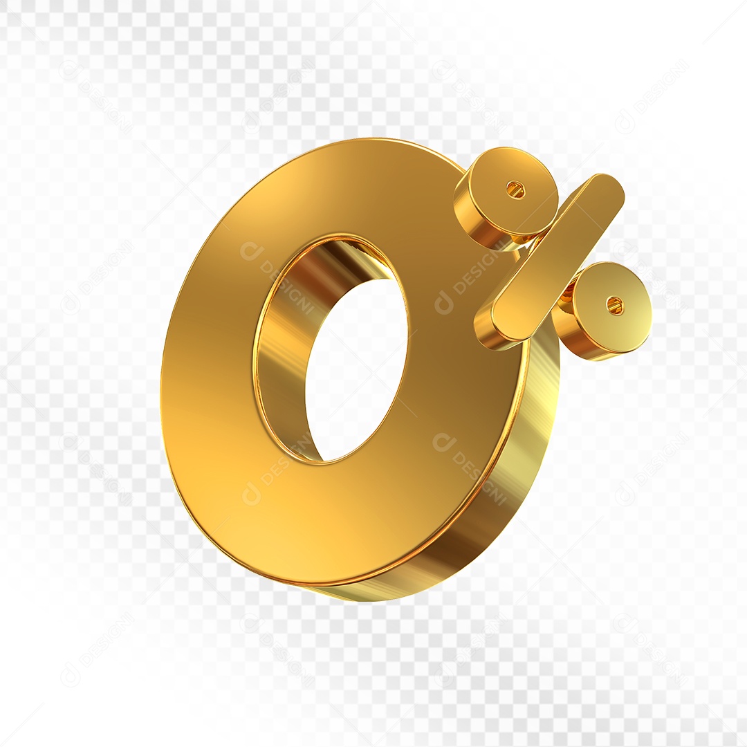 Elemento 3D Número 0% Dourado para Composição PSD