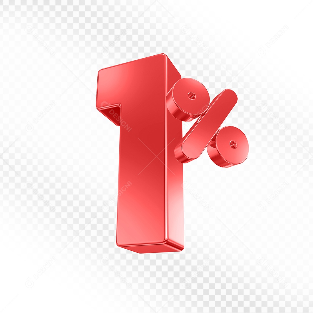 Elemento 3D Número 1% Vermelho para Composição PSD