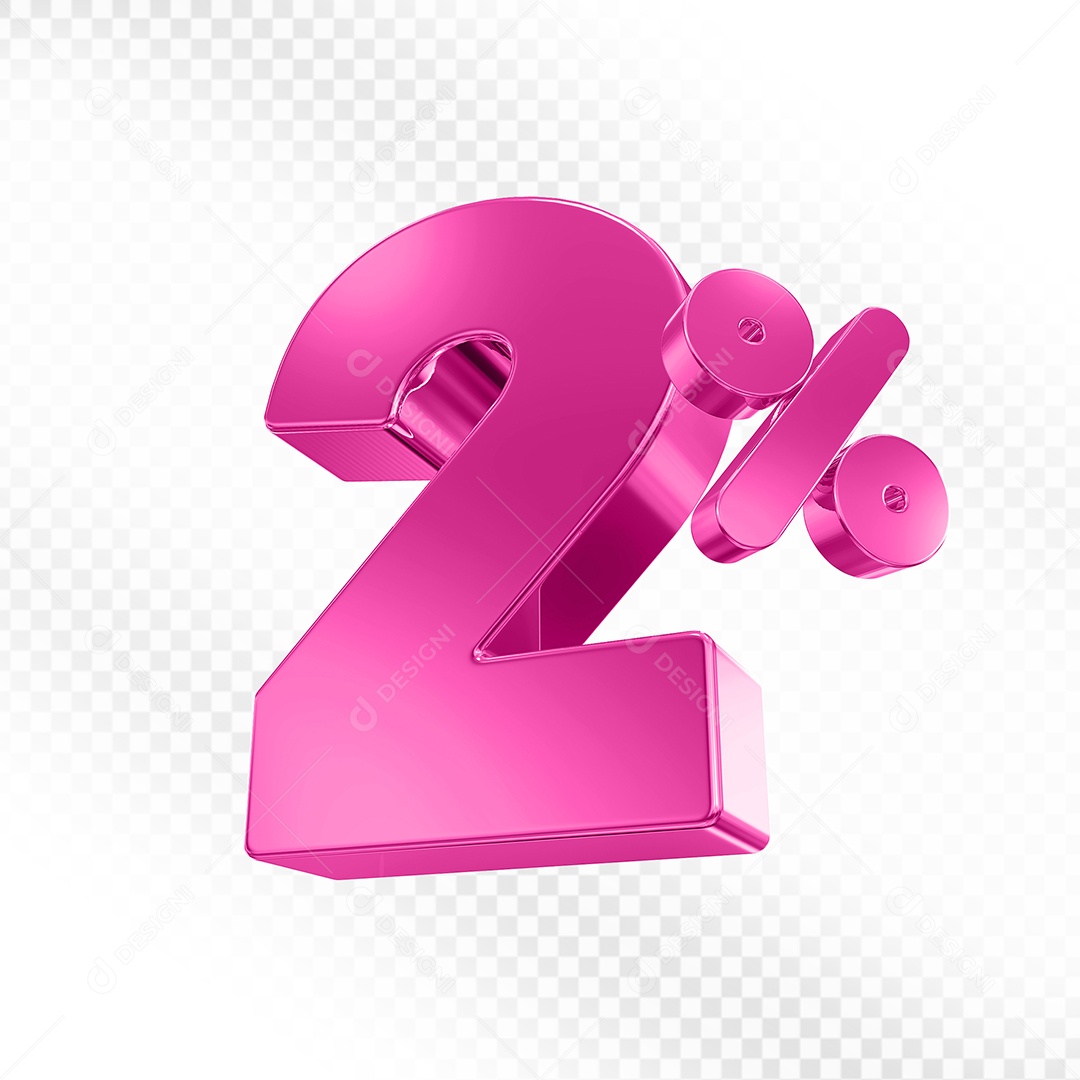 Elemento 3D Número 2% Rosa para Composição PSD