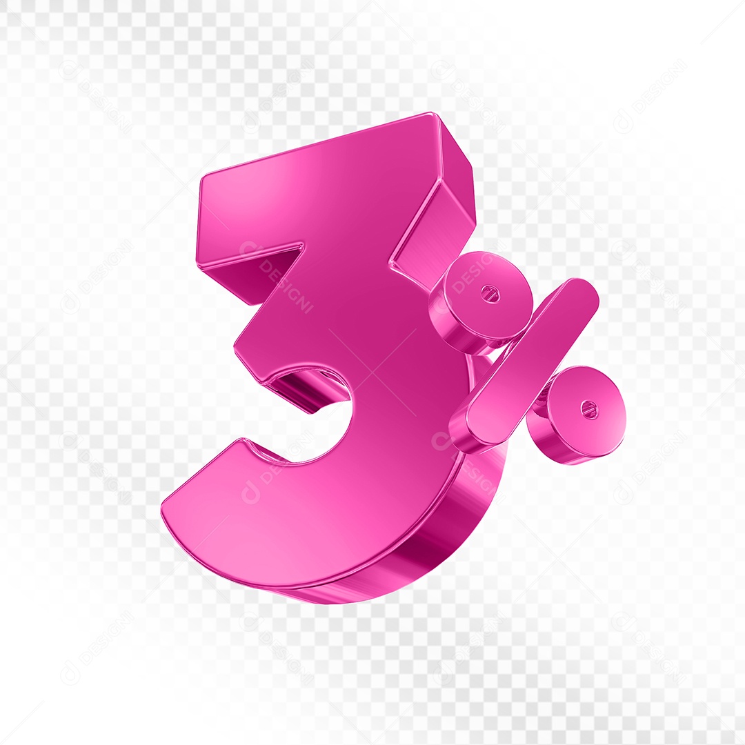 Elemento 3D Número 3% Rosa para Composição PSD
