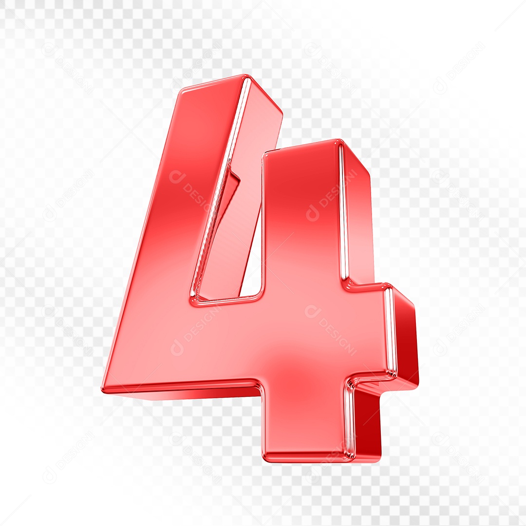 Elemento 3D Número 4 Vermelho para Composição PSD