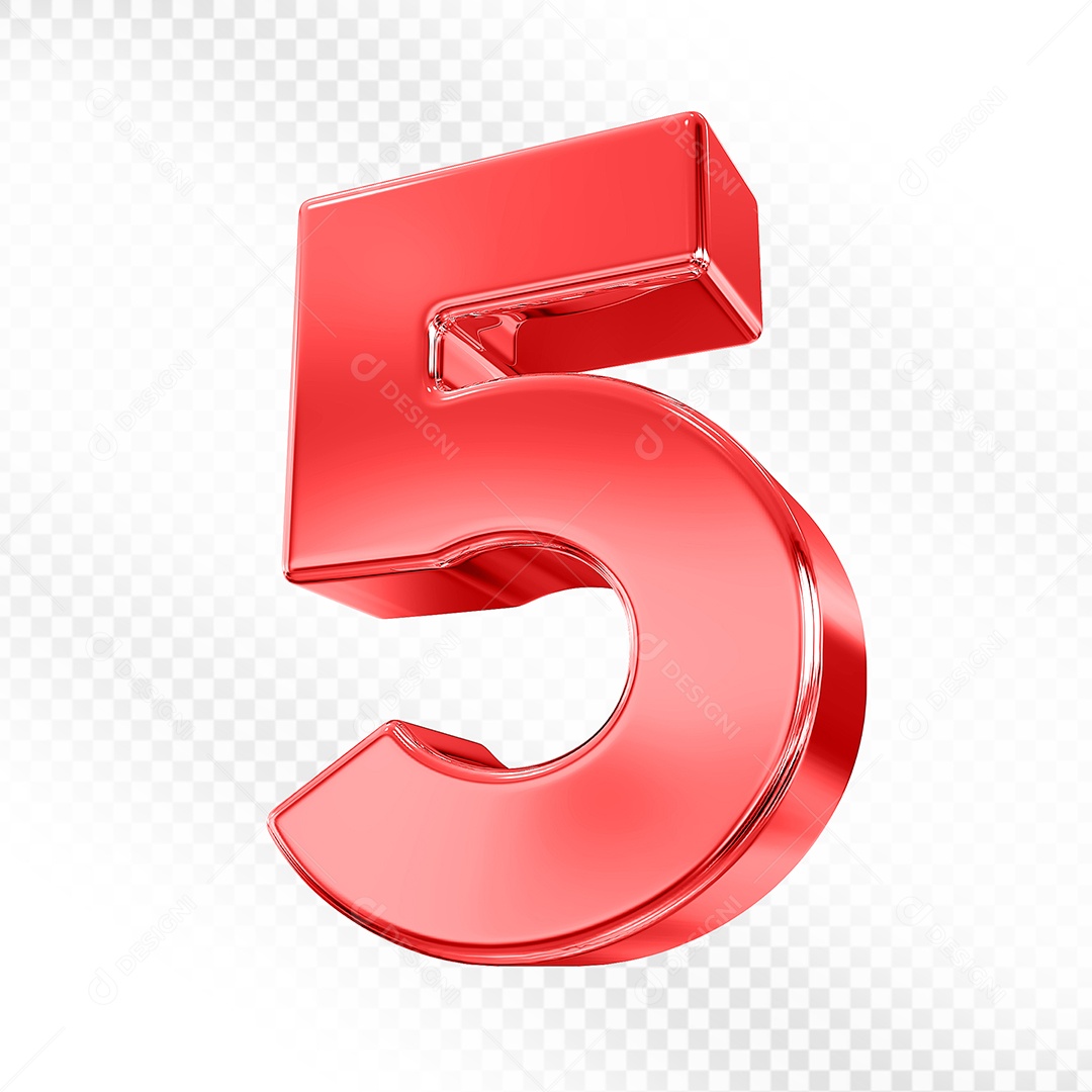 Elemento 3D Número 5 Vermelho para Composição PSD