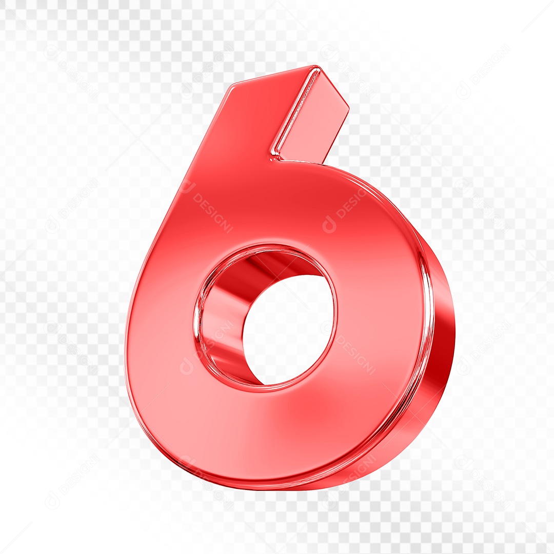Elemento 3D Número 6 Vermelho para Composição PSD